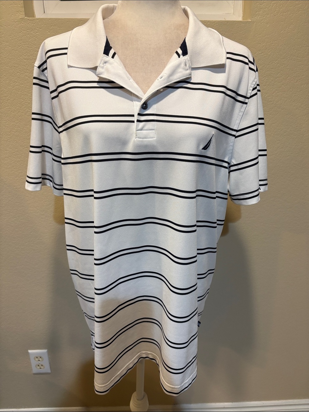 Nautica White Polo with Navy Stripes